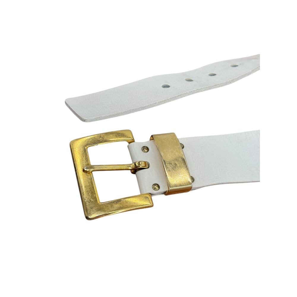Garay Wide Leather Belt White Gold Vintage Womens SZ Small Minimalist Chic 60s - Picture 6 of 11